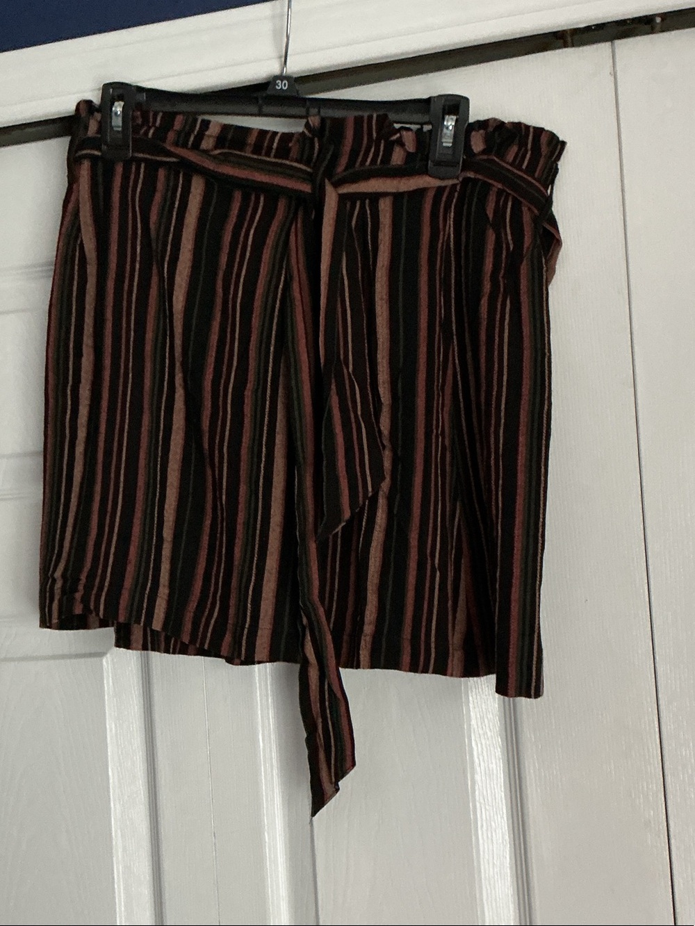 American Eagle Outfitters Black and Brown Striped Paperbag Mini Skirt